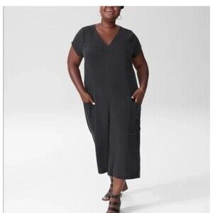 Universal Standard Black Cropped Wide Leg V-neck Jumpsuit Pockets XS (10-12)